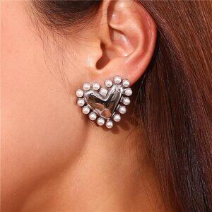 Puffy Heart Pearl Stud Earrings | Gold & Silver Love Design